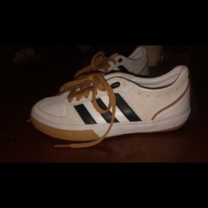 White and brown leather adidas trainers